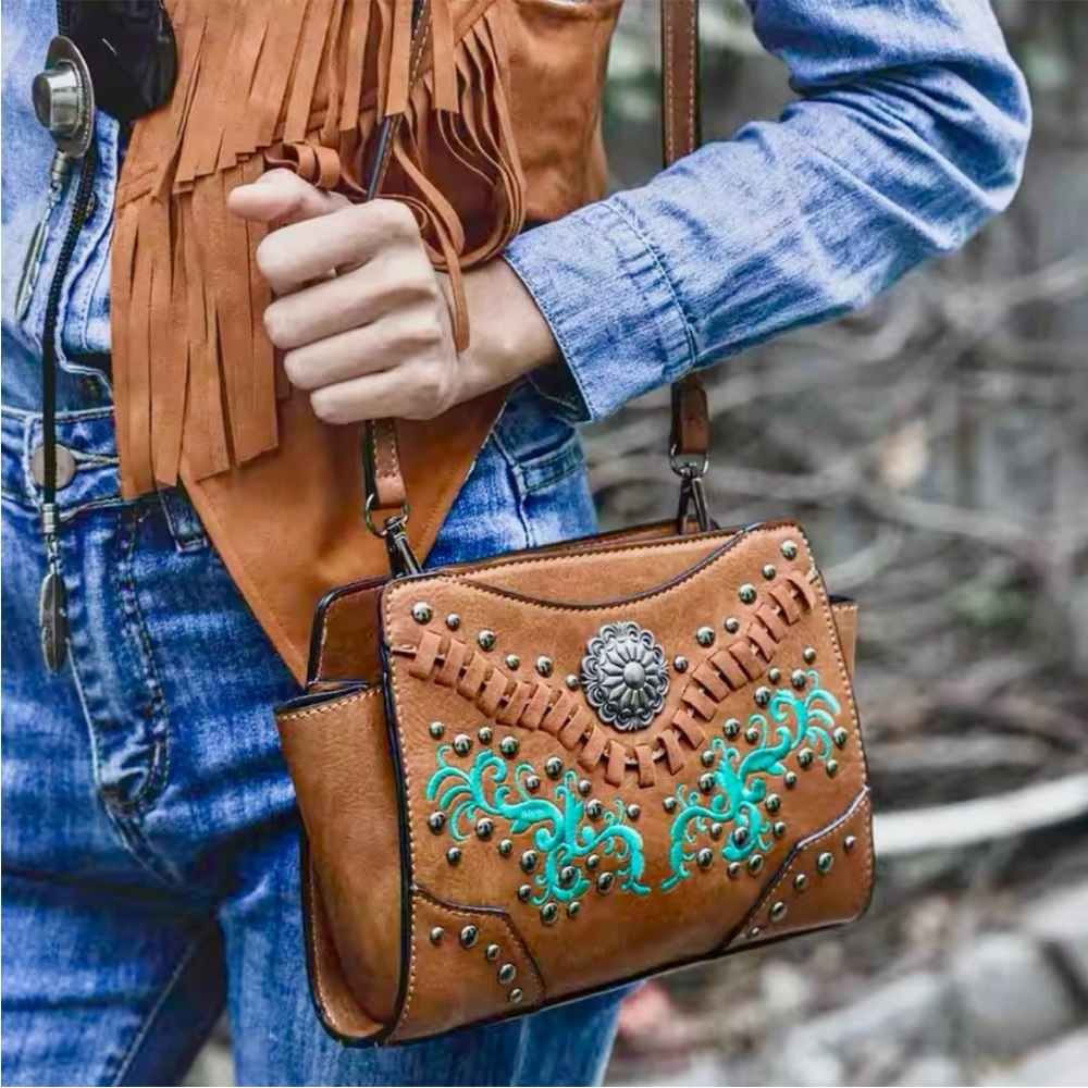 Embroidered Western Leather Bag